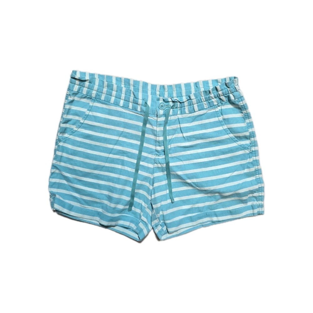 Faded Glory Women's Blue Striped Linen And Cotton Shorts With Pockets Size‎ 8